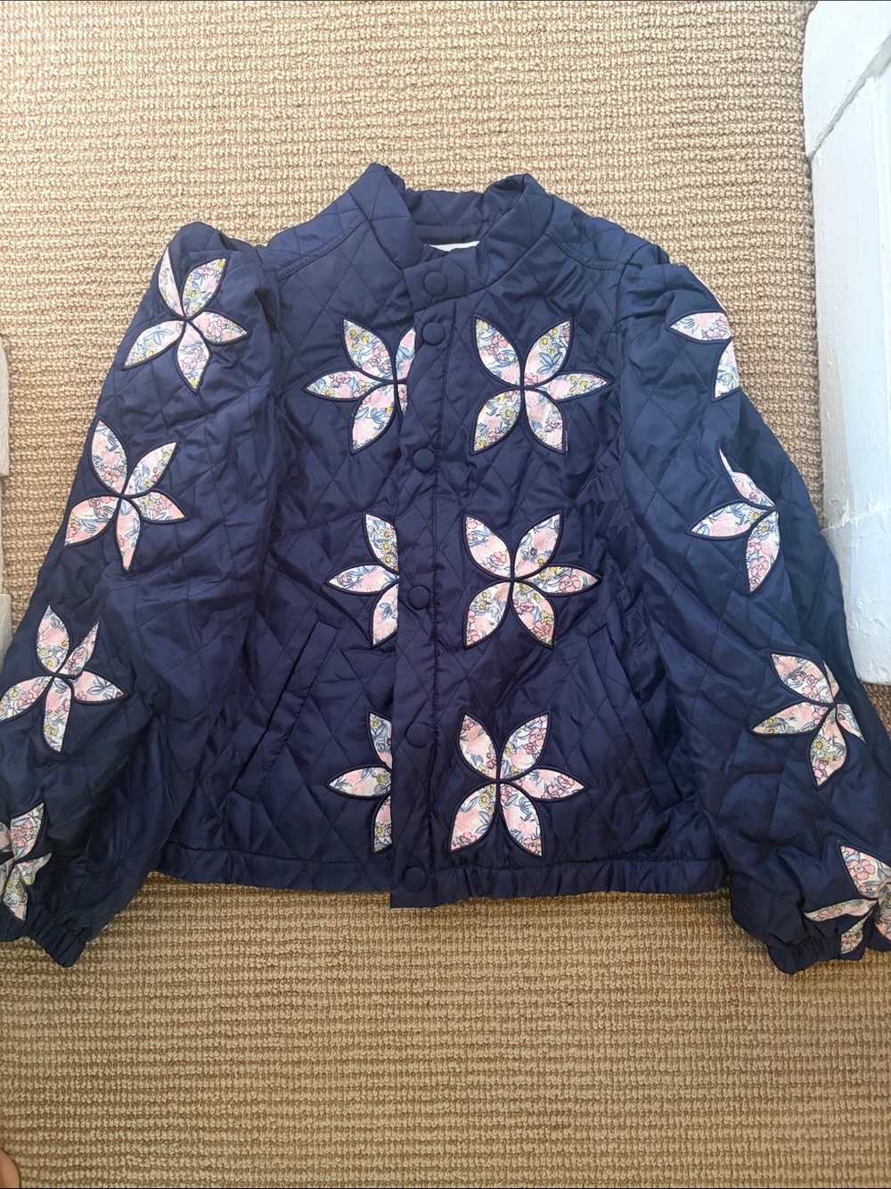 &merci Navy Quilted Floral Appliqué Jacket - Women's